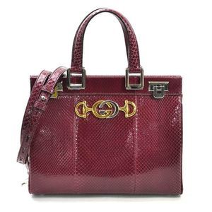 Zumi Small Top Handle    2Way Bag Python Leather Wine Red